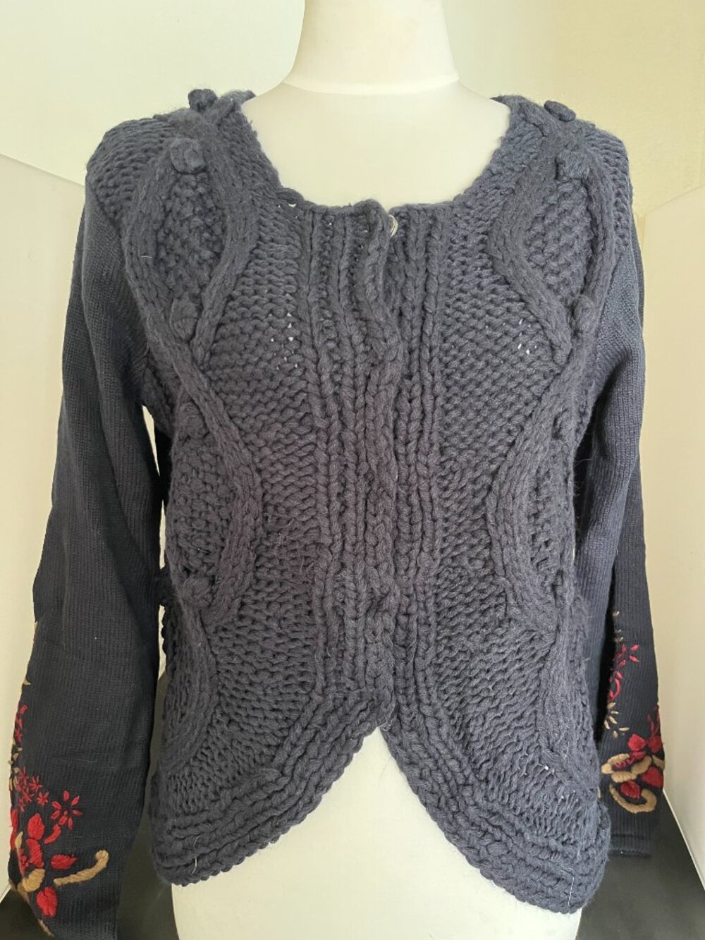 Knit Sweater with Floral Accent on Sleeve